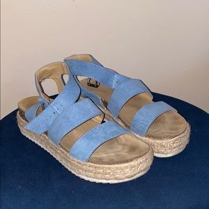 Blue Suede Platform Sandals